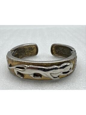 Vintage Gold And Silver Two-Tone Panther Hinged Cuff Bracelet Big Cat 9” Around